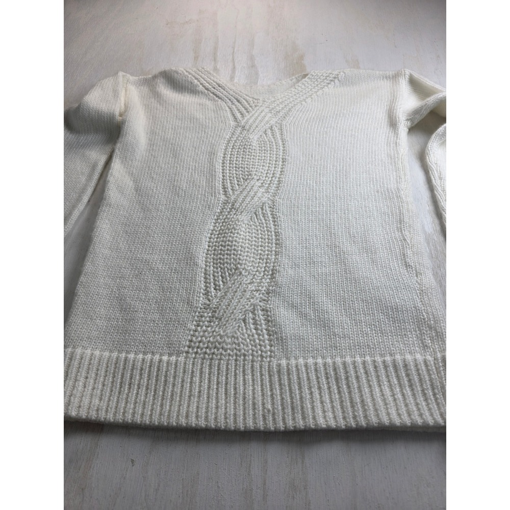 LOFT Cream Cable Knit V-Neck Sweater Womens XS White Boho Cottagecore Minimalist